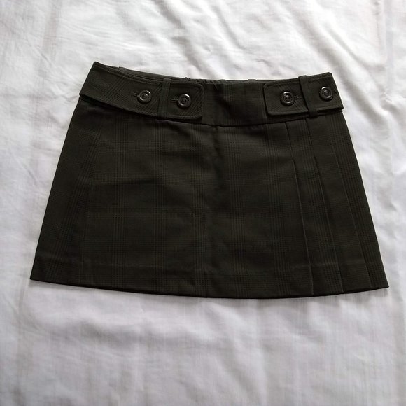 Wearhouse Olive Green Plaid Pleated Mini Skirt - Picture 1 of 3